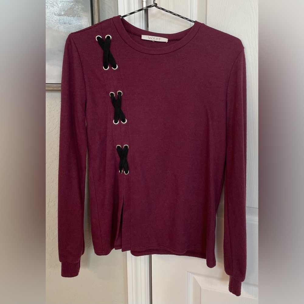 Wayf Women’s Crewneck Lace-Up Cross Over Pullover Light Knit Sweater-Sz XS/EUC